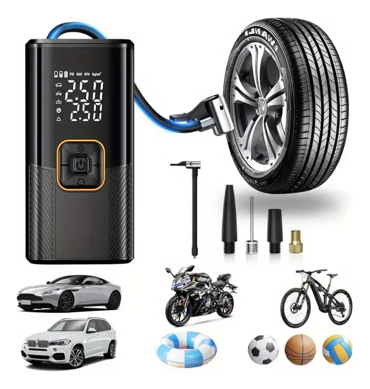 Calibrador Compressor De Ar Portátil 150 Psi Para Pneus Carro Moto Bicicleta Bolas