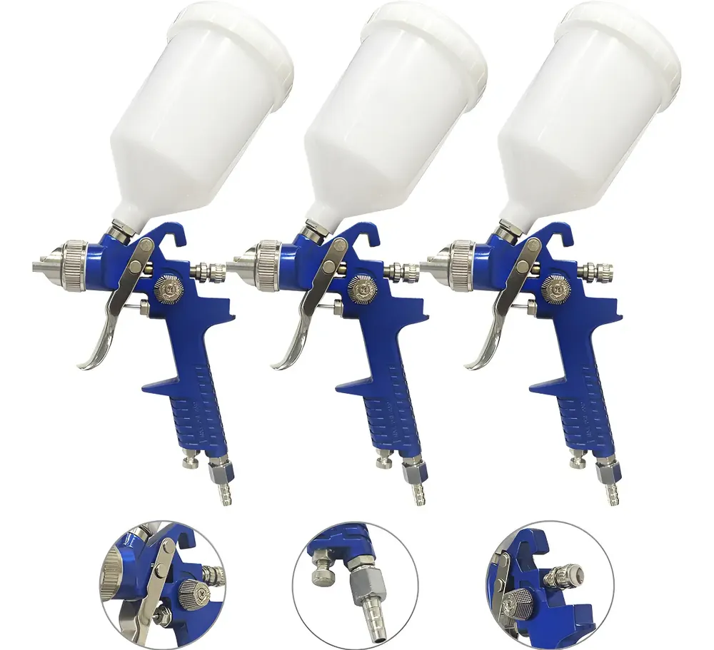 Pistola De Pintura Hvlp 827 Bico 1.4mm Kit Com 3 Wwsoldas Cor Azul Não se aplica