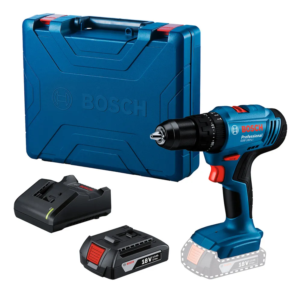 Furadeira E Parafusadeira De Impacto 1/2 Gsb 183 Li Com Carregador Bateria E Maleta Bosch