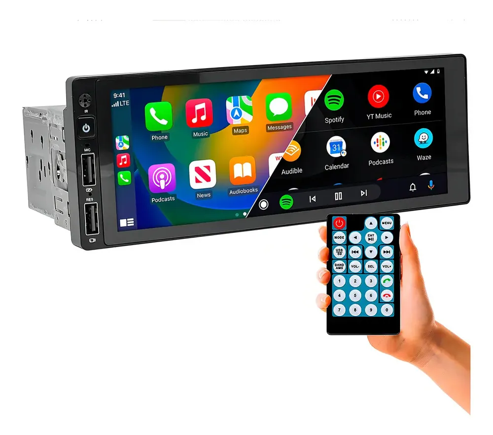 Central Multimidia Universal 1 Din com Carplay e Android E-tech Combat 6.86 Full Touch