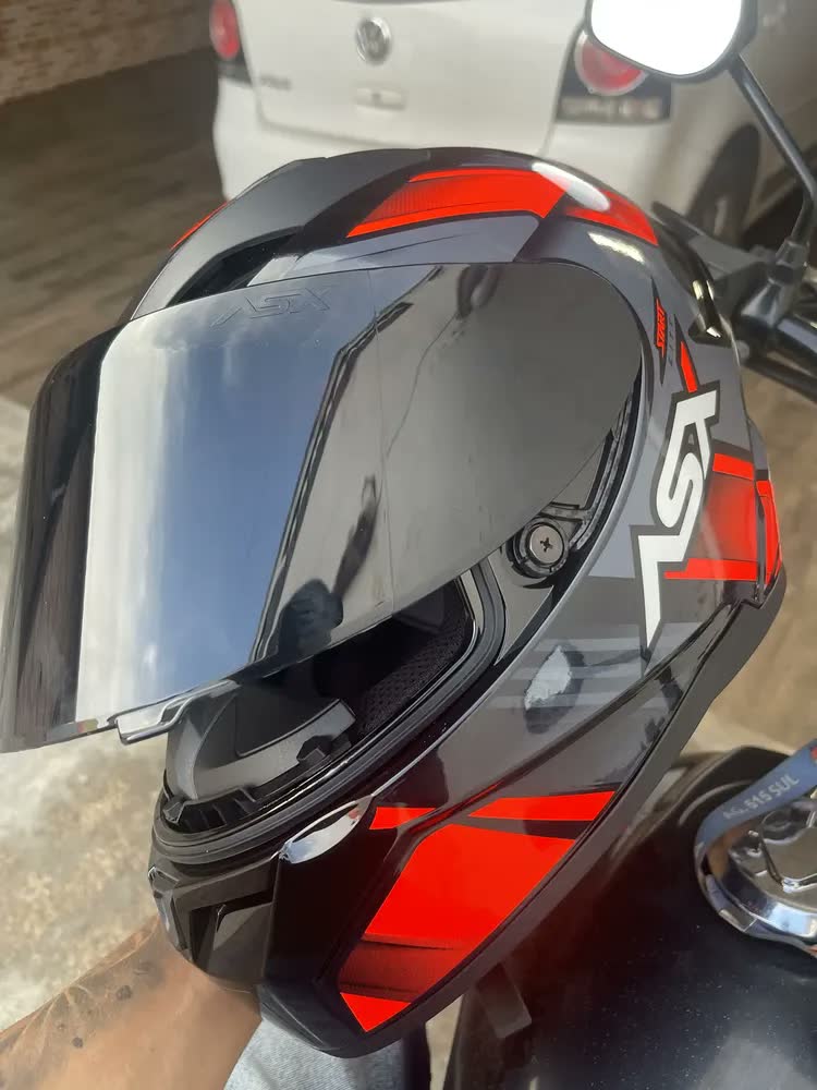 foto de Capacete Moto Asx City Start  Brilho Preto Cinza + Viseira