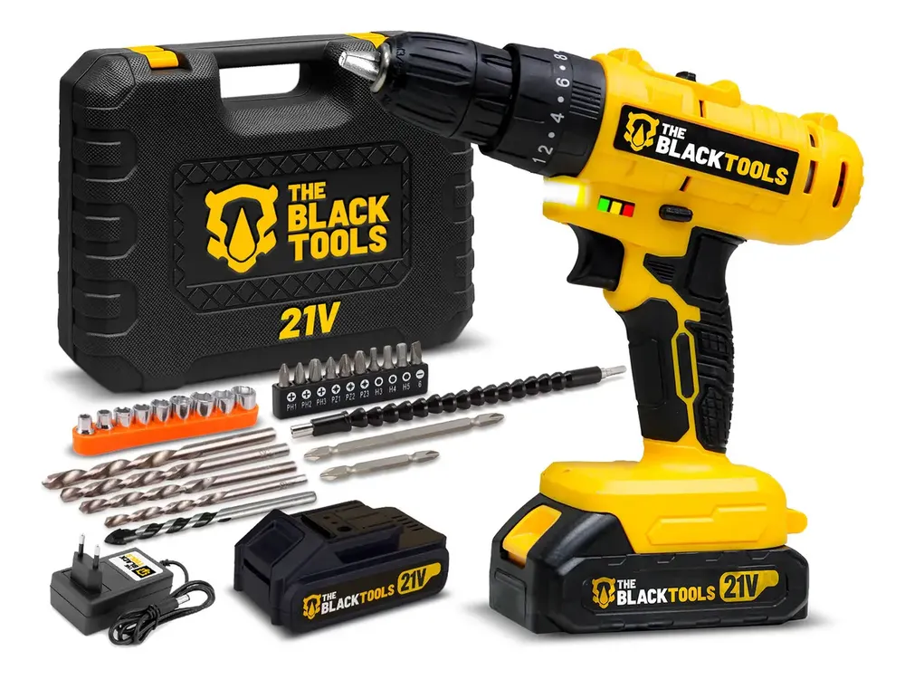 Parafusadeira E Furadeira De Impacto 3/8 The Black Tools Tb21-pz Com 2 Baterias E Acessorios