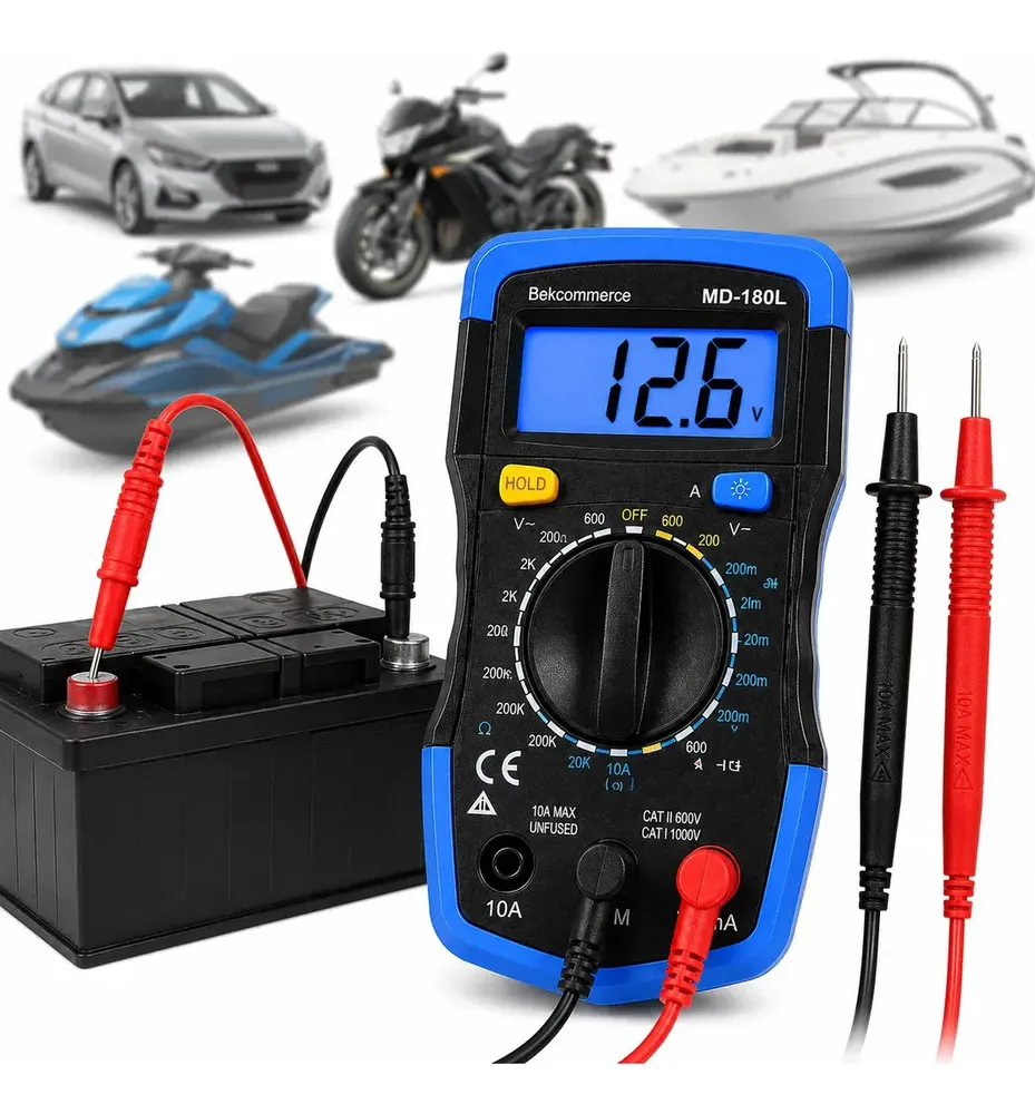 Multimetro Digital Para Testar Bateria De Lancha Jet Ski Barco Motor Nautico Voltimetro Medidor De Tensao Com Tela LCD Iluminação Teste