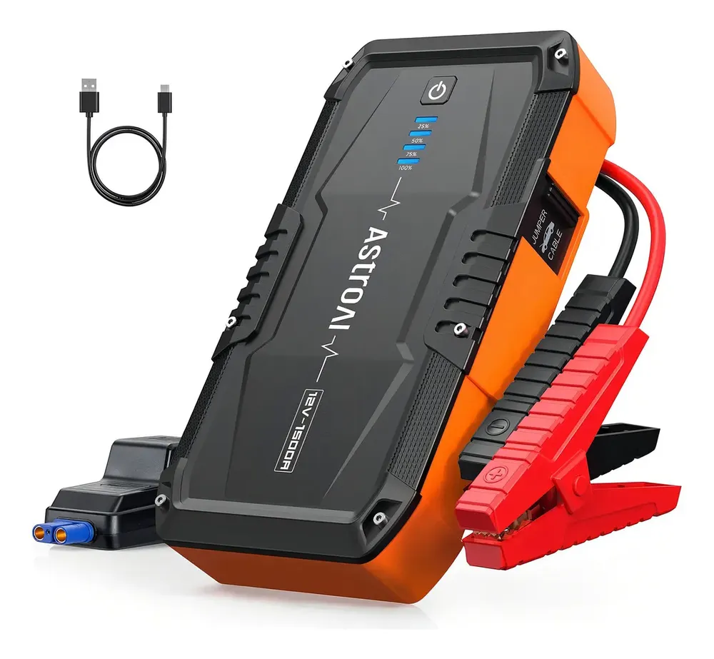 Arrancador de Bateria Portátil AstroAI 1500A,Auxiliar Partida Bateria,suporte carregador carro eletrico,carregador carro eletrico,Inteligente Emergência Portátil Veicular Para Carros e Motores