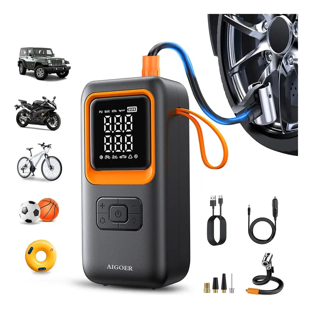 Compressor Portátil 150PSI Bomba De Ar E Inflador De Pneus Turbo Air Automotivo Para Carro, Moto, Bicicleta E Bola, Calibrador Inteligente