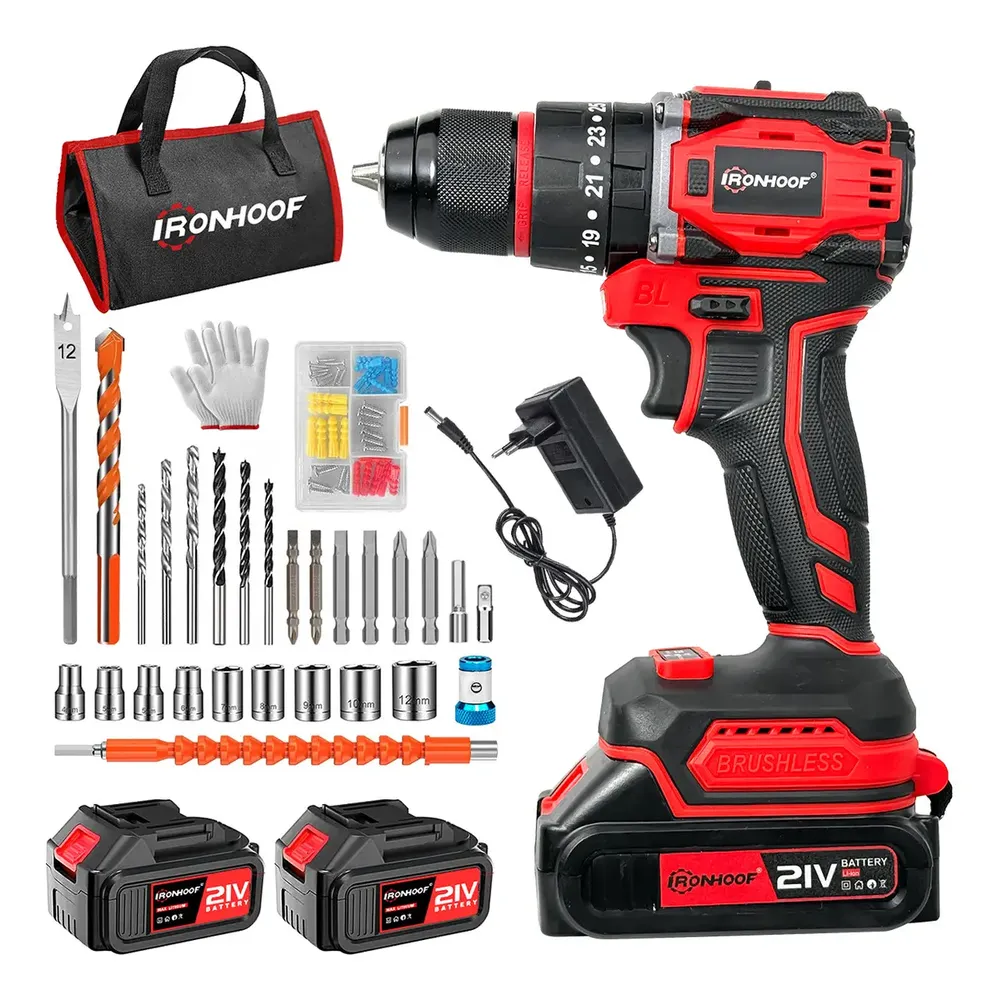 Parafusadeira Furadeira De Impacto Sem Fio Bivolt 2 Baterias Vermelho 60