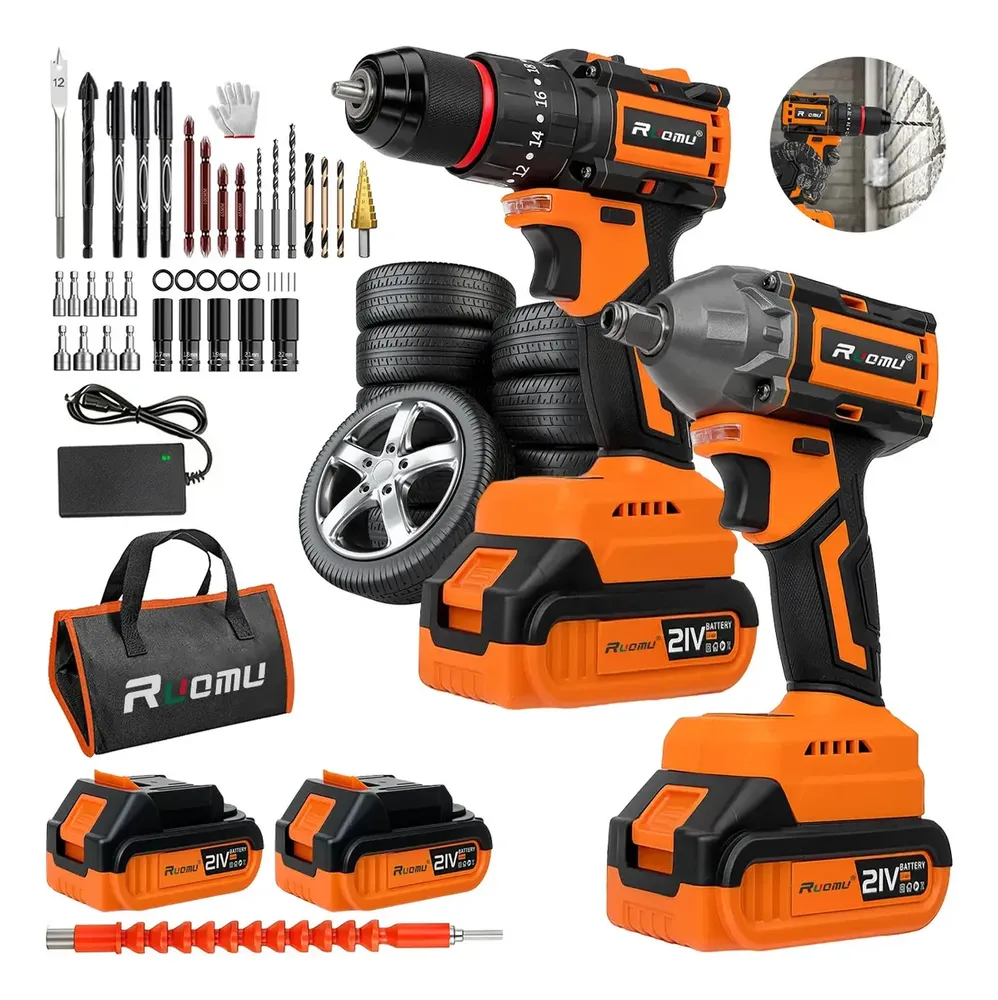 Kit 2 Furadeira Parafusadeira Chave De Impacto Brushless 21v Laranja 60 Hz