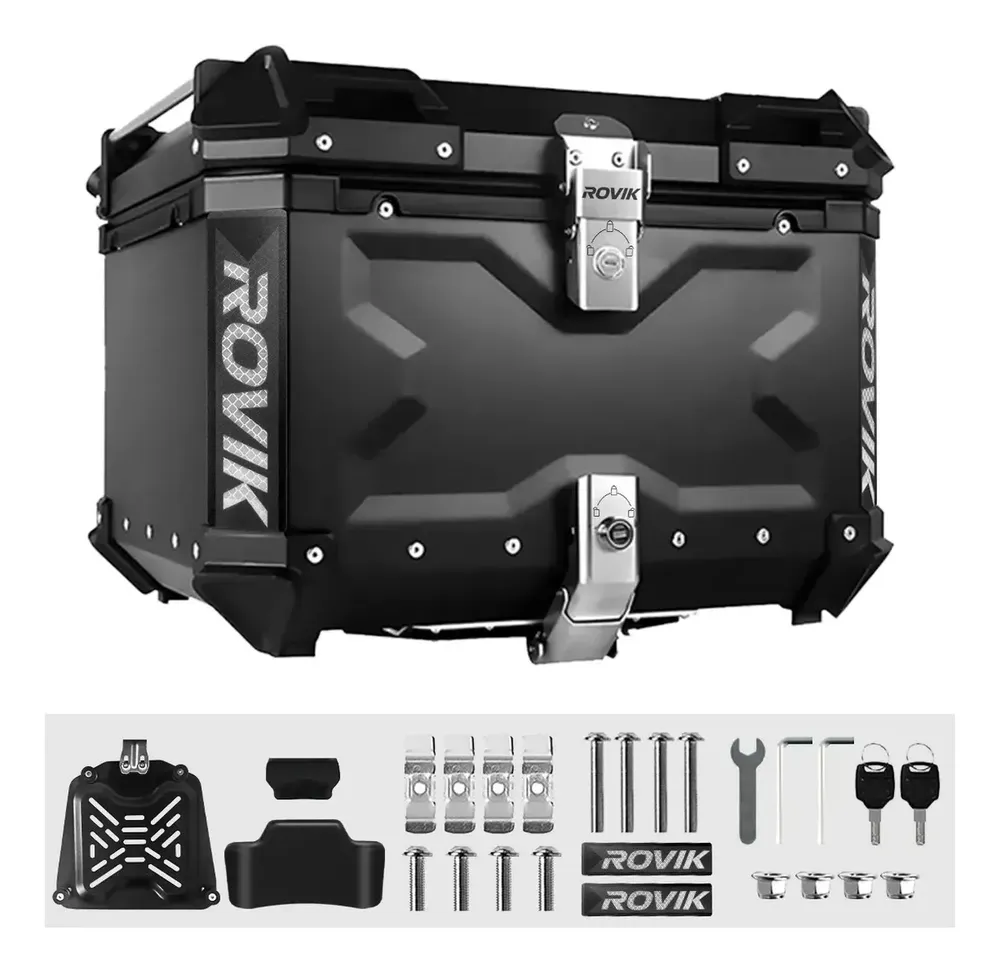 Baú Moto Top Case Traseiro 45 L + Base + Encosto Big Trail Cor Preto