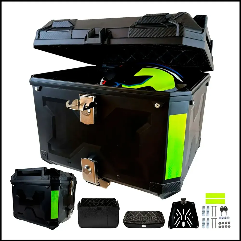 Baú Bauleto Moto 55 Litros Universal Reforçado Base De Ferro Preto