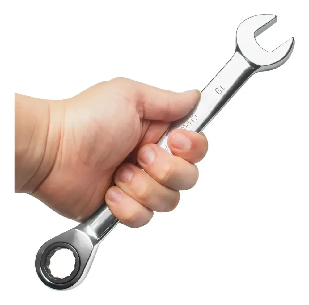 Chave Combinada Catraca 19mm Chrome Vanadium Profissional Cr-V Reversível Oficina Mecânica Automotiva Ferramenta Manual Aço Cromo Vanádio Manutenção Industrial Mecânico Reparo Desmontagem Montagem