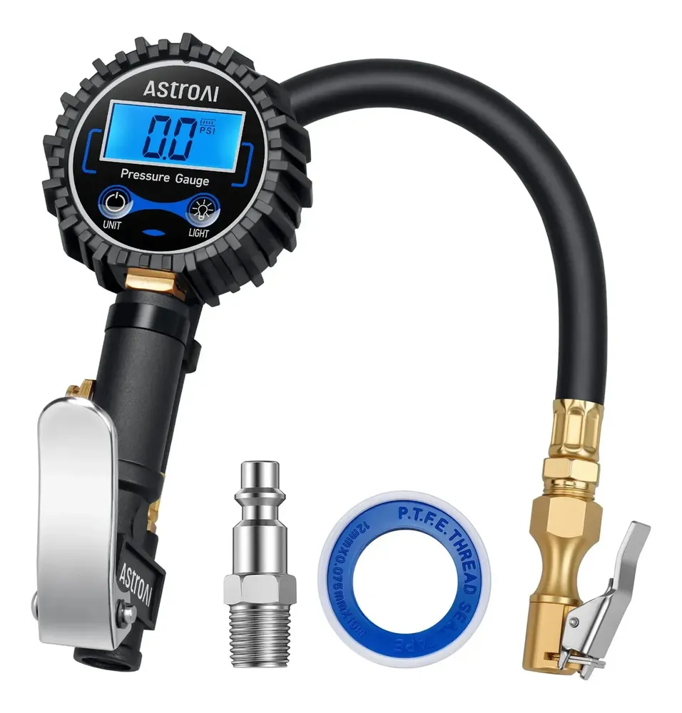 Calibrador de pressao e manometro analógicos Digital pressao ar caminhao vw manômetro 60mm de Pressão de Pneu com Inflador AstroAI (3-250PSI, Resolução de Display 0.1),Mangueira de Ar