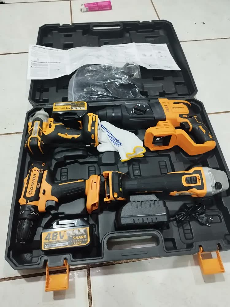 foto de Kit Multi Ferramentas 4 Em 1 48v Sem Fio Com 2 Baterias Furadeira Parafusadeira Martelete Esmerilhadeira Chave De Impacto Com Maleta Alta Potência Uso Profissional E Doméstico Simake