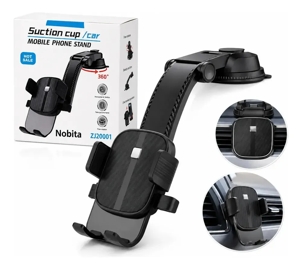 Suporte Veicular 360° Para Celular Automotivo Carro Painel Mesa Retrovisor Preto