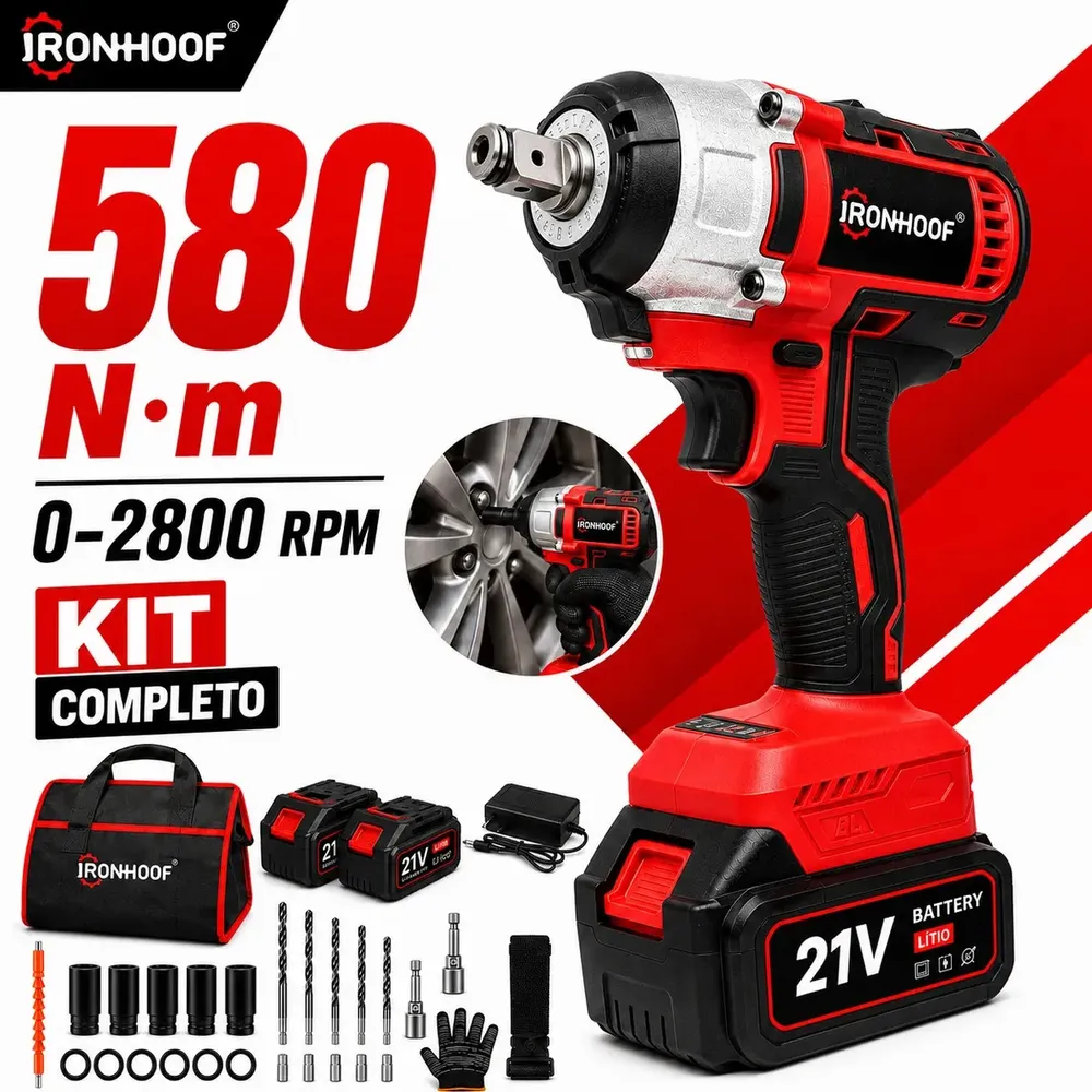 Chave De Impacto Potente Brushless Bivolt Profissional Com 2 Baterias