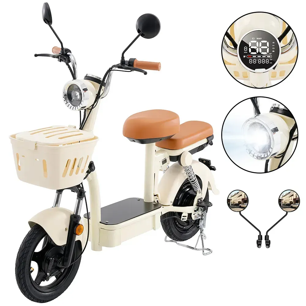 Bicicleta elétrica adulto motor 1200W, autonomia 90-100km bateria lítio, NFC duplo, freios a tambor e amortecedores de mola dianteiro/traseiro, retrovisor, banco traseiro, excelente para subir ladeira