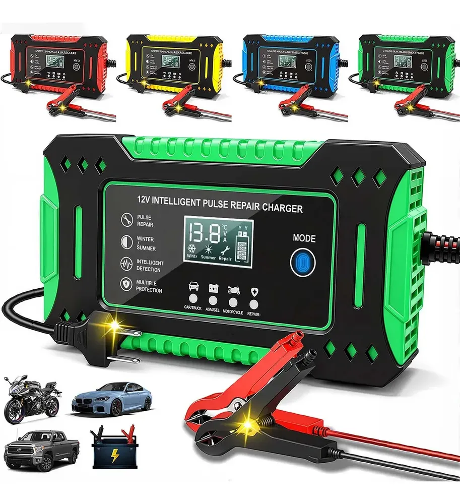 aweshine Carregador inteligente de bateria automotivo 12V portátil, para carro, moto, caminhão e bateria estacionária verde